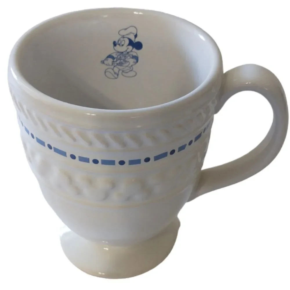 Gourmet Mickey Mouse Mug Coffee Cup Ceramic Blue White 12oz Pedestal Vintage 90s